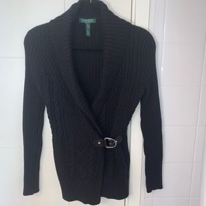 Ralph Lauren black cardigan wrap sweater with mini belt detailing